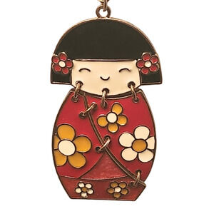 Vtg Kawaii Articulated Japanese Geisha  Kokeshi Doll Pendant Necklace